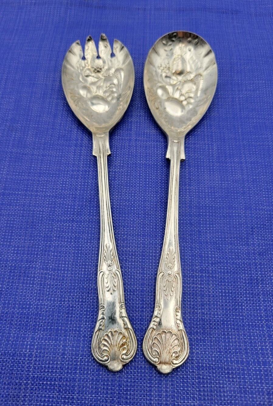 Sheffield EPSA1 Kings Pattern Silverplate Salad Server Set 2 England Vtg